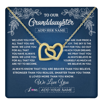Interlocking Hearts Necklace 18K Yellow Gold Finish | 1 | Personalized To Our Granddaughter Gifts From Grandma Grandpa Necklace We Love You Jewelry Gift Granddaughter Birthday Christmas Custom Gift Box Message Card | https://teecentury.