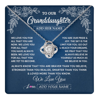 Love Knot Necklace 14K White Gold Finish | 1 | Personalized To Our Granddaughter Gifts From Grandma Grandpa Necklace We Love You Jewelry Gift Granddaughter Birthday Christmas Custom Gift Box Message Card | https://teecentury.