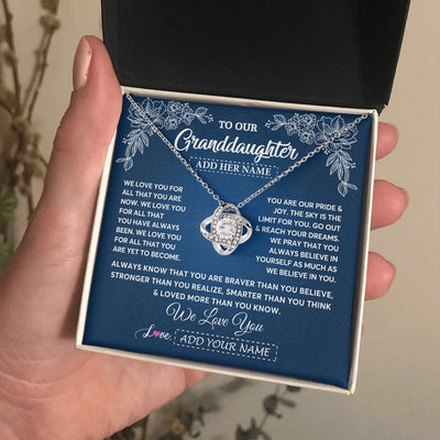 Love Knot Necklace 14K White Gold Finish | 2 | Personalized To Our Granddaughter Gifts From Grandma Grandpa Necklace We Love You Jewelry Gift Granddaughter Birthday Christmas Custom Gift Box Message Card | https://teecentury.