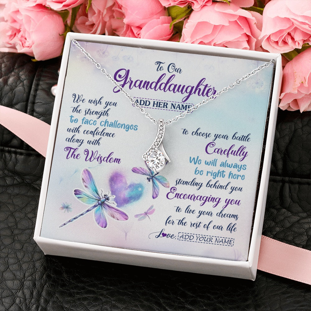 Alluring Beauty Necklace 14K White Gold Finish | 2 | Personalized To Our Granddaughter Gifts Necklace From Grandma Grandpa Always Be Right Here Dragonfly Birthday For Granddaughter Christmas Gift Box Message Card | https://teecentury.