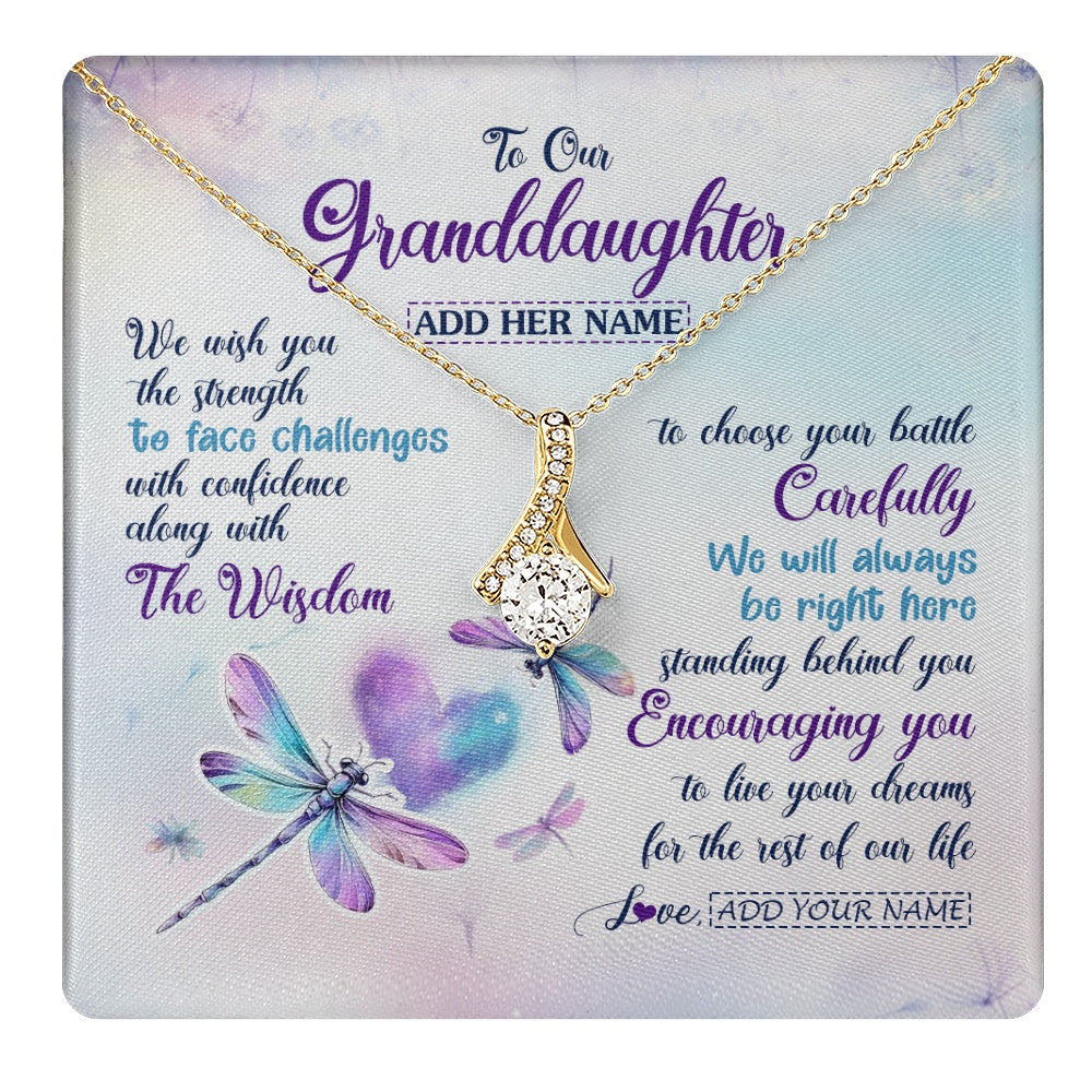 Alluring Beauty Necklace 18K Yellow Gold Finish | 1 | Personalized To Our Granddaughter Gifts Necklace From Grandma Grandpa Always Be Right Here Dragonfly Birthday For Granddaughter Christmas Gift Box Message Card | https://teecentury.