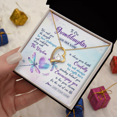 Forever Love Necklace 18K Yellow Gold Finish | 2 | Personalized To Our Granddaughter Gifts Necklace From Grandma Grandpa Always Be Right Here Dragonfly Birthday For Granddaughter Christmas Gift Box Message Card | https://teecentury.