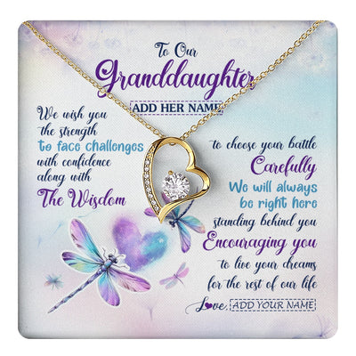 Forever Love Necklace 18K Yellow Gold Finish | 1 | Personalized To Our Granddaughter Gifts Necklace From Grandma Grandpa Always Be Right Here Dragonfly Birthday For Granddaughter Christmas Gift Box Message Card | https://teecentury.