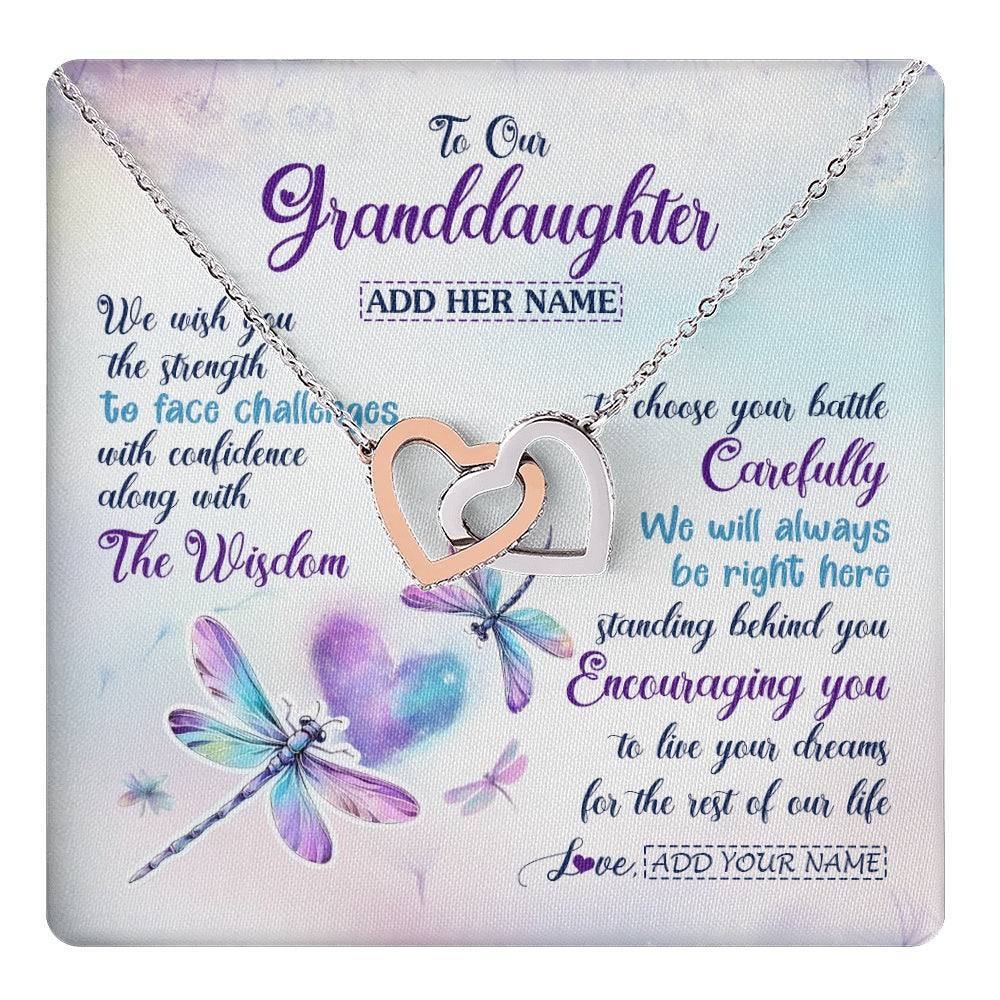 Interlocking Hearts Necklace Stainless Steel & Rose Gold Finish | 1 | Personalized To Our Granddaughter Gifts Necklace From Grandma Grandpa Always Be Right Here Dragonfly Birthday For Granddaughter Christmas Gift Box Message Card | https://teecentury.