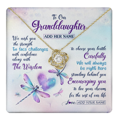 Love Knot Necklace 18K Yellow Gold Finish | 1 | Personalized To Our Granddaughter Gifts Necklace From Grandma Grandpa Always Be Right Here Dragonfly Birthday For Granddaughter Christmas Gift Box Message Card | https://teecentury.