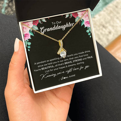 Alluring Beauty Necklace 18K Yellow Gold Finish | Personalized To Our Granddaughter Necklace From Aunt Uncle You're Beautiful Granddaughter Jewelry Pendant Birthday Christmas Customized Gift Box Message Card | teecentury