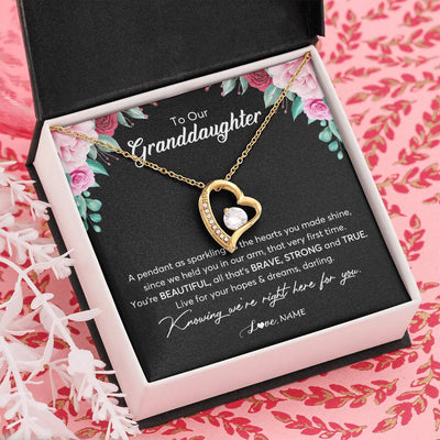 Forever Love Necklace 18K Yellow Gold Finish | Personalized To Our Granddaughter Necklace From Aunt Uncle You're Beautiful Granddaughter Jewelry Pendant Birthday Christmas Customized Gift Box Message Card | teecentury
