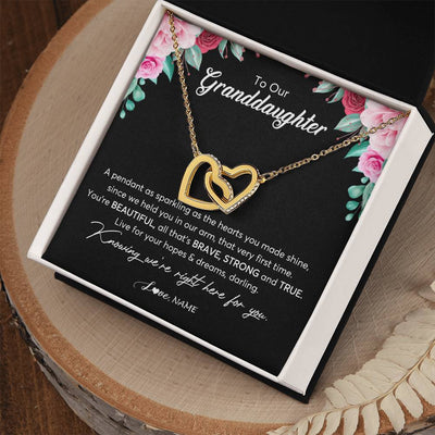 Interlocking Hearts Necklace 18K Yellow Gold Finish | Personalized To Our Granddaughter Necklace From Aunt Uncle You're Beautiful Granddaughter Jewelry Pendant Birthday Christmas Customized Gift Box Message Card | teecentury