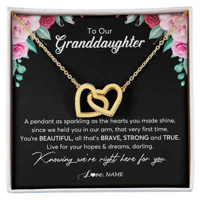 Interlocking Hearts Necklace 18K Yellow Gold Finish | Personalized To Our Granddaughter Necklace From Aunt Uncle You're Beautiful Granddaughter Jewelry Pendant Birthday Christmas Customized Gift Box Message Card | teecentury