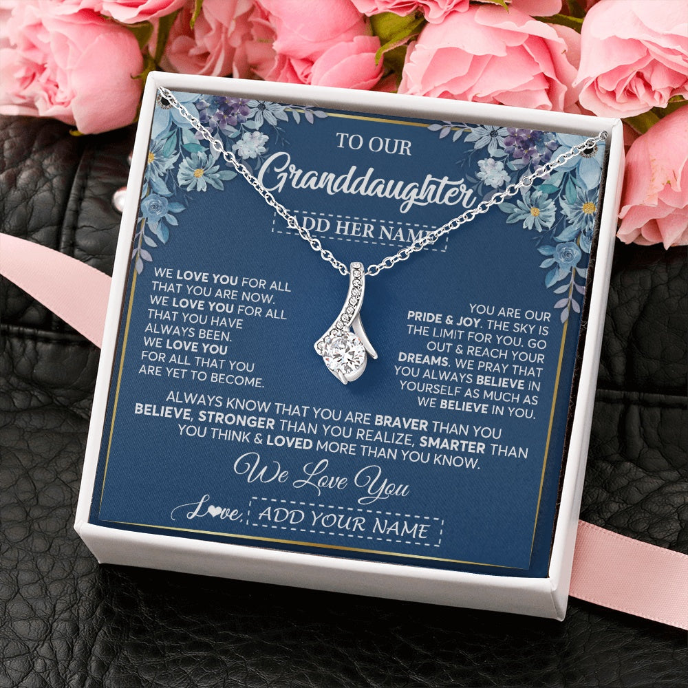 Alluring Beauty Necklace 14K White Gold Finish | 2 | Personalized To Our Granddaughter Necklace Gift From Granparents We Love You Granddaughter Birthday Gift Graduation Christmas Custom Gift Box Message Card | teecentury.myshopify