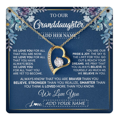 Forever Love Necklace 18K Yellow Gold Finish | 1 | Personalized To Our Granddaughter Necklace Gift From Granparents We Love You Granddaughter Birthday Gift Graduation Christmas Custom Gift Box Message Card | teecentury.myshopify