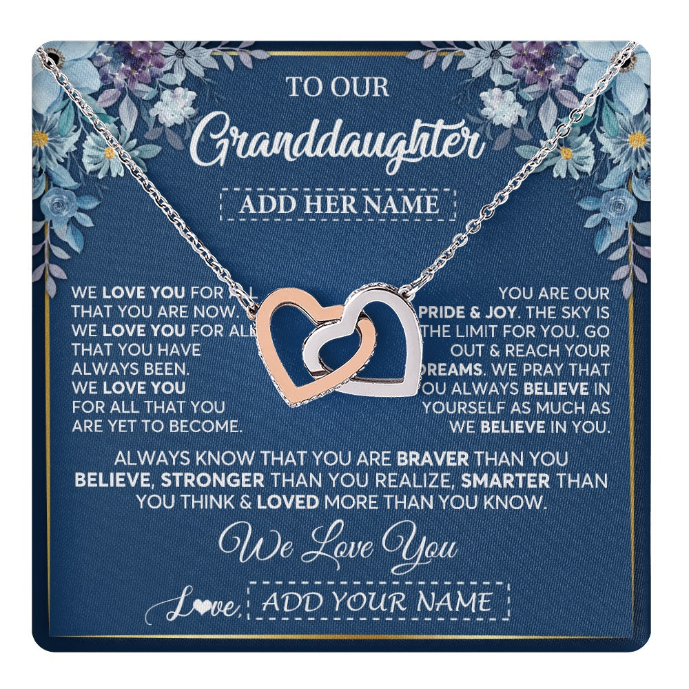 Interlocking Hearts Necklace Stainless Steel & Rose Gold Finish | 1 | Personalized To Our Granddaughter Necklace Gift From Granparents We Love You Granddaughter Birthday Gift Graduation Christmas Custom Gift Box Message Card | teecentury.myshopify