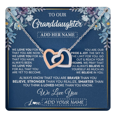 Interlocking Hearts Necklace Stainless Steel & Rose Gold Finish | 1 | Personalized To Our Granddaughter Necklace Gift From Granparents We Love You Granddaughter Birthday Gift Graduation Christmas Custom Gift Box Message Card | teecentury.myshopify