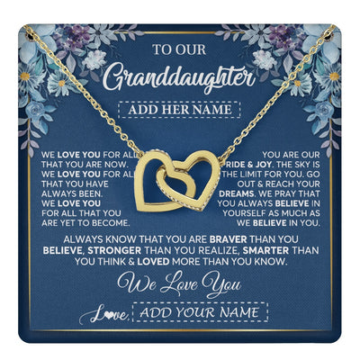 Interlocking Hearts Necklace 18K Yellow Gold Finish | 1 | Personalized To Our Granddaughter Necklace Gift From Granparents We Love You Granddaughter Birthday Gift Graduation Christmas Custom Gift Box Message Card | teecentury.myshopify