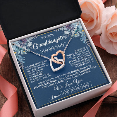 Interlocking Hearts Necklace Stainless Steel & Rose Gold Finish | 2 | Personalized To Our Granddaughter Necklace Gift From Granparents We Love You Granddaughter Birthday Gift Graduation Christmas Custom Gift Box Message Card | teecentury.myshopify