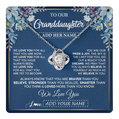 Love Knot Necklace 14K White Gold Finish | 1 | Personalized To Our Granddaughter Necklace Gift From Granparents We Love You Granddaughter Birthday Gift Graduation Christmas Custom Gift Box Message Card | teecentury.myshopify