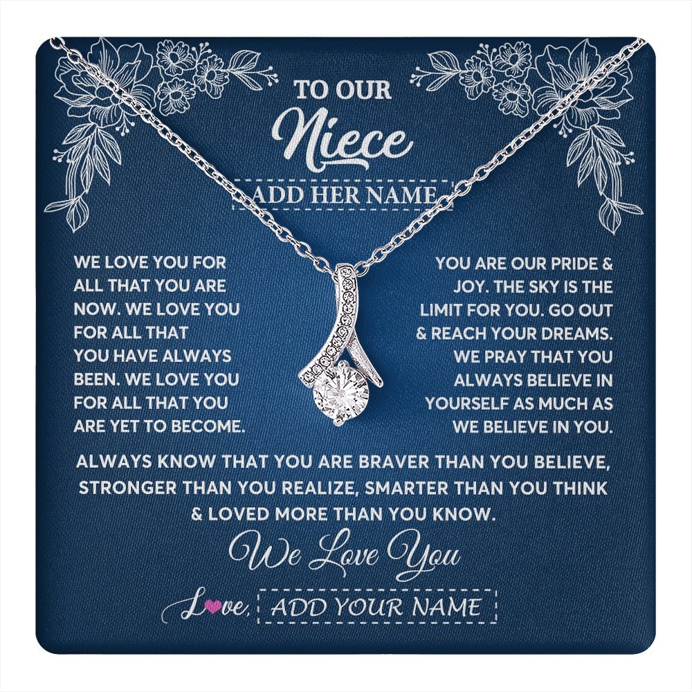 Alluring Beauty Necklace 14K White Gold Finish | 1 | Personalized To Our Niece Gifts From Aunt Uncle Necklace We Love You Jewelry Present Gift Niece Birthday Graduation Christmas Custom Gift Box Message Card | https://teecentury.