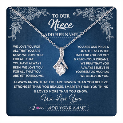 Alluring Beauty Necklace 14K White Gold Finish | 1 | Personalized To Our Niece Gifts From Aunt Uncle Necklace We Love You Jewelry Present Gift Niece Birthday Graduation Christmas Custom Gift Box Message Card | https://teecentury.