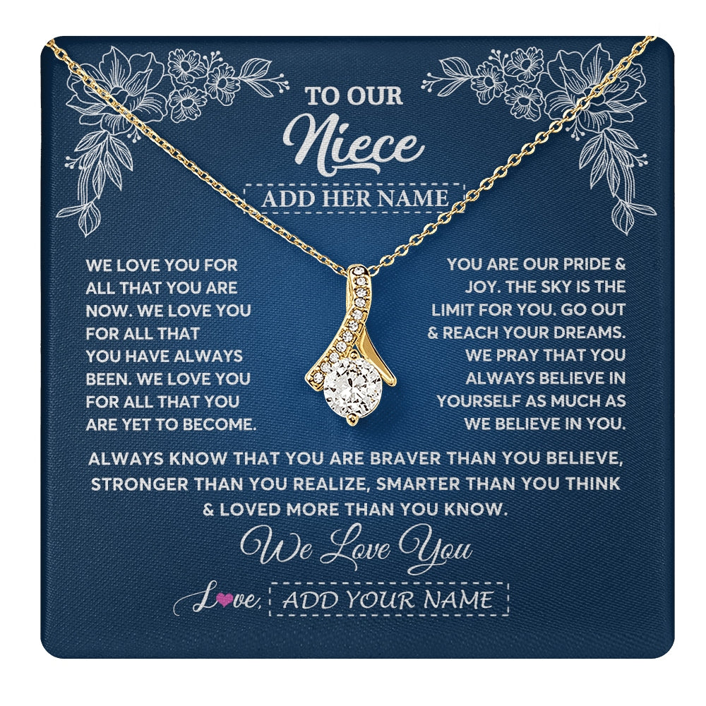 Alluring Beauty Necklace 18K Yellow Gold Finish | 1 | Personalized To Our Niece Gifts From Aunt Uncle Necklace We Love You Jewelry Present Gift Niece Birthday Graduation Christmas Custom Gift Box Message Card | https://teecentury.