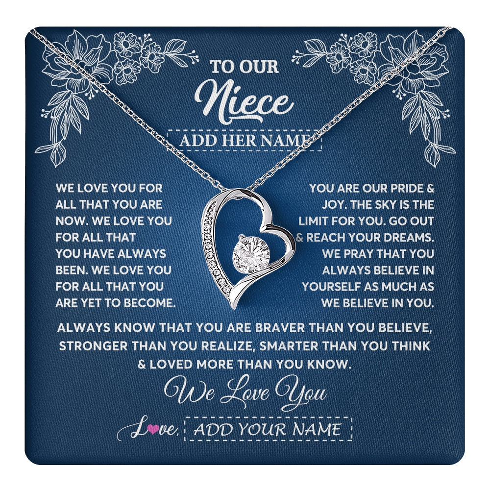 Forever Love Necklace 14K White Gold Finish | 1 | Personalized To Our Niece Gifts From Aunt Uncle Necklace We Love You Jewelry Present Gift Niece Birthday Graduation Christmas Custom Gift Box Message Card | https://teecentury.
