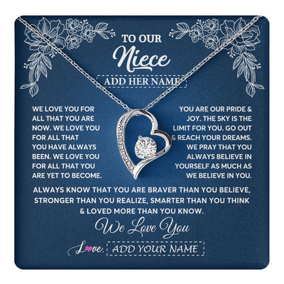 Forever Love Necklace 14K White Gold Finish | 1 | Personalized To Our Niece Gifts From Aunt Uncle Necklace We Love You Jewelry Present Gift Niece Birthday Graduation Christmas Custom Gift Box Message Card | https://teecentury.