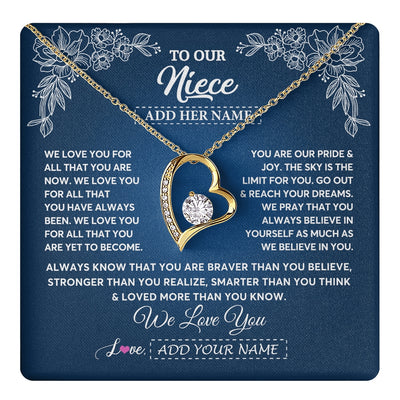 Forever Love Necklace 18K Yellow Gold Finish | 1 | Personalized To Our Niece Gifts From Aunt Uncle Necklace We Love You Jewelry Present Gift Niece Birthday Graduation Christmas Custom Gift Box Message Card | https://teecentury.
