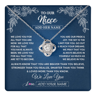 Love Knot Necklace 14K White Gold Finish | 1 | Personalized To Our Niece Gifts From Aunt Uncle Necklace We Love You Jewelry Present Gift Niece Birthday Graduation Christmas Custom Gift Box Message Card | https://teecentury.