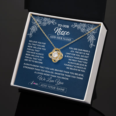 Love Knot Necklace 18K Yellow Gold Finish | 2 | Personalized To Our Niece Gifts From Aunt Uncle Necklace We Love You Jewelry Present Gift Niece Birthday Graduation Christmas Custom Gift Box Message Card | https://teecentury.