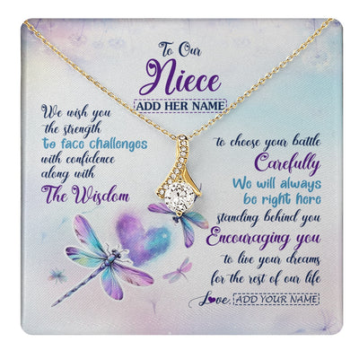 Alluring Beauty Necklace 18K Yellow Gold Finish | 1 | Personalized To Our Niece Gifts Necklace From Aunt Uncle Always Be Right Here Dragonfly Birthday For Niece Christmas Custom Jewelry Gift Box Message Card | https://teecentury.