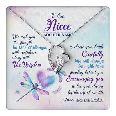 Forever Love Necklace 14K White Gold Finish | 1 | Personalized To Our Niece Gifts Necklace From Aunt Uncle Always Be Right Here Dragonfly Birthday For Niece Christmas Custom Jewelry Gift Box Message Card | https://teecentury.
