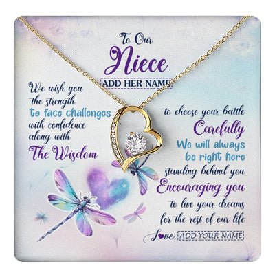 Forever Love Necklace 18K Yellow Gold Finish | 1 | Personalized To Our Niece Gifts Necklace From Aunt Uncle Always Be Right Here Dragonfly Birthday For Niece Christmas Custom Jewelry Gift Box Message Card | https://teecentury.