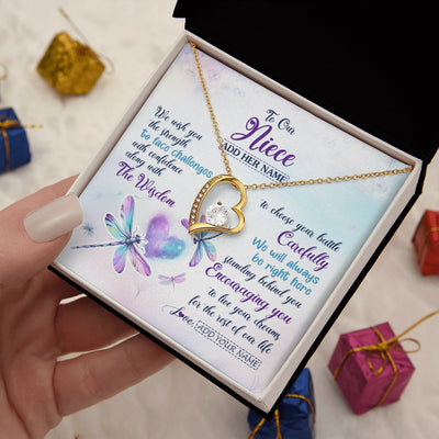 Forever Love Necklace 18K Yellow Gold Finish | 2 | Personalized To Our Niece Gifts Necklace From Aunt Uncle Always Be Right Here Dragonfly Birthday For Niece Christmas Custom Jewelry Gift Box Message Card | https://teecentury.