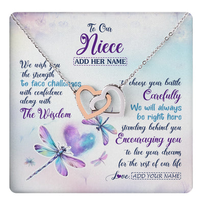Interlocking Hearts Necklace Stainless Steel & Rose Gold Finish | 1 | Personalized To Our Niece Gifts Necklace From Aunt Uncle Always Be Right Here Dragonfly Birthday For Niece Christmas Custom Jewelry Gift Box Message Card | https://teecentury.
