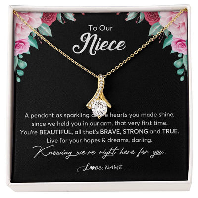 Alluring Beauty Necklace 18K Yellow Gold Finish | Personalized To Our Niece Necklace From Aunt Uncle You're Beautiful Niece Jewelry Pendant Birthday Graduation Christmas Customized Gift Box Message Card | teecentury