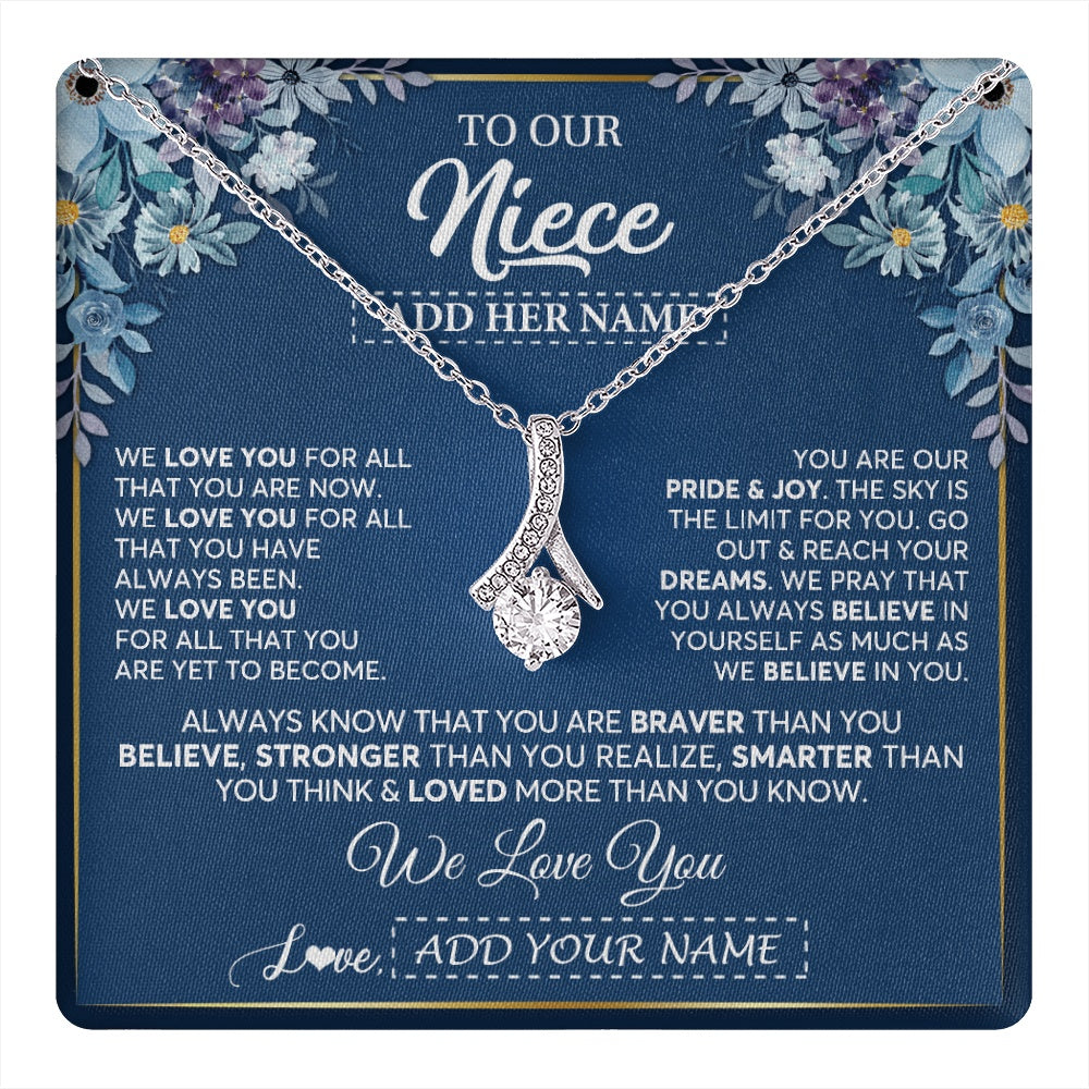 Alluring Beauty Necklace 14K White Gold Finish | 1 | Personalized To Our Niece Necklace Gift From Uncle Aunt We Love You Niece Birthday Gift Graduation Christmas Pendant Custom Gift Box Message Card | teecentury.myshopify