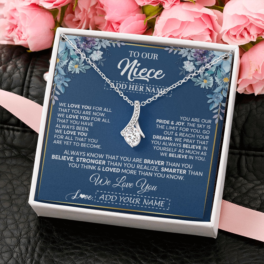 Alluring Beauty Necklace 14K White Gold Finish | 2 | Personalized To Our Niece Necklace Gift From Uncle Aunt We Love You Niece Birthday Gift Graduation Christmas Pendant Custom Gift Box Message Card | teecentury.myshopify