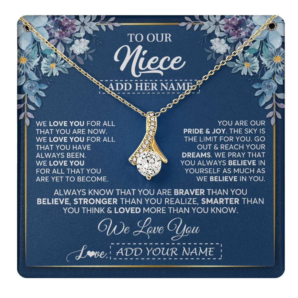 Alluring Beauty Necklace 18K Yellow Gold Finish | 1 | Personalized To Our Niece Necklace Gift From Uncle Aunt We Love You Niece Birthday Gift Graduation Christmas Pendant Custom Gift Box Message Card | teecentury.myshopify