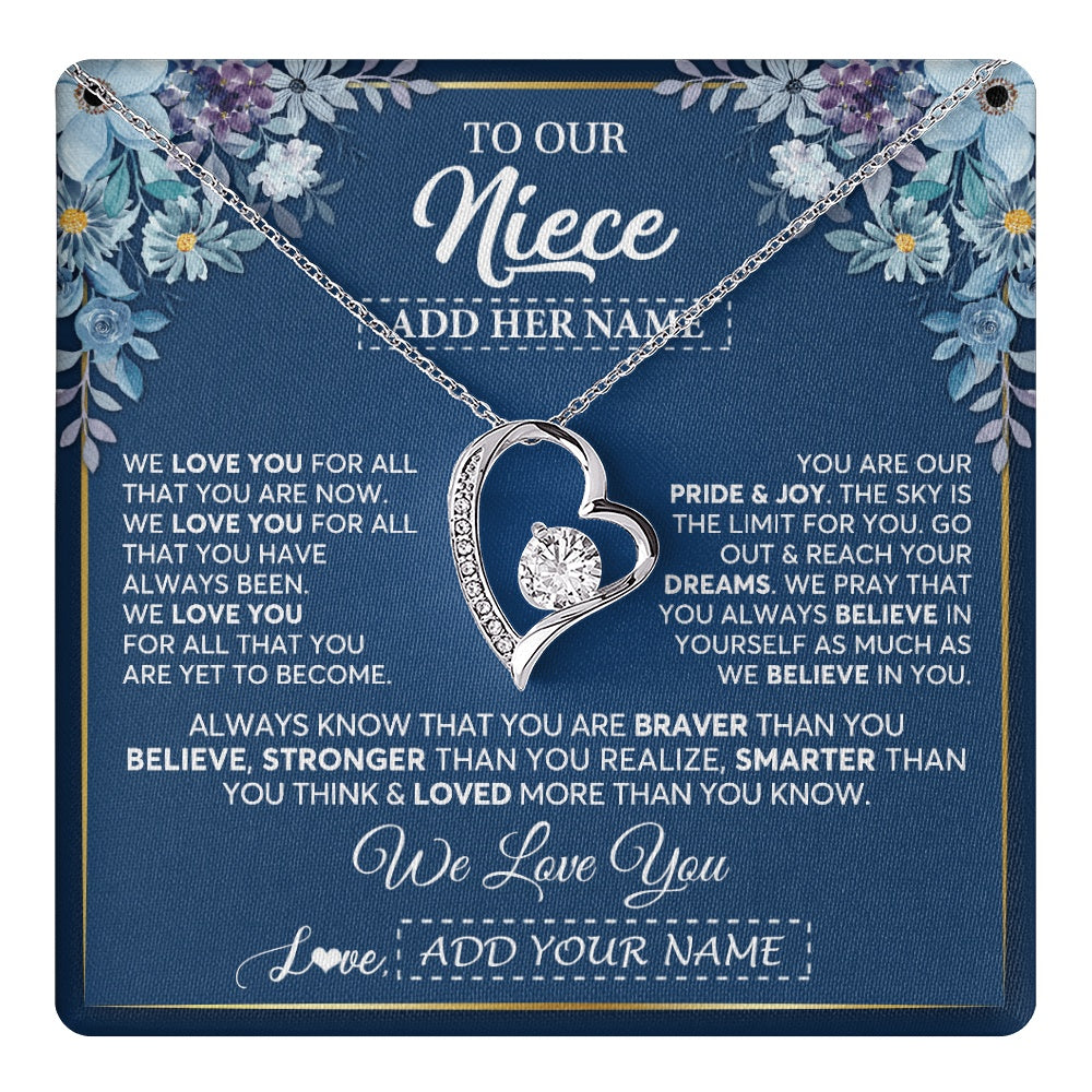 Forever Love Necklace 14K White Gold Finish | 1 | Personalized To Our Niece Necklace Gift From Uncle Aunt We Love You Niece Birthday Gift Graduation Christmas Pendant Custom Gift Box Message Card | teecentury.myshopify