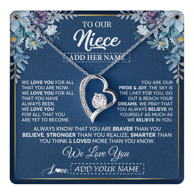 Forever Love Necklace 14K White Gold Finish | 1 | Personalized To Our Niece Necklace Gift From Uncle Aunt We Love You Niece Birthday Gift Graduation Christmas Pendant Custom Gift Box Message Card | teecentury.myshopify