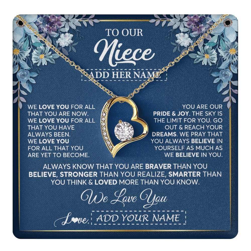 Forever Love Necklace 18K Yellow Gold Finish | 1 | Personalized To Our Niece Necklace Gift From Uncle Aunt We Love You Niece Birthday Gift Graduation Christmas Pendant Custom Gift Box Message Card | teecentury.myshopify