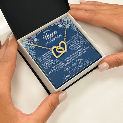 Interlocking Hearts Necklace 18K Yellow Gold Finish | 2 | Personalized To Our Niece Necklace Gift From Uncle Aunt We Love You Niece Birthday Gift Graduation Christmas Pendant Custom Gift Box Message Card | teecentury.myshopify