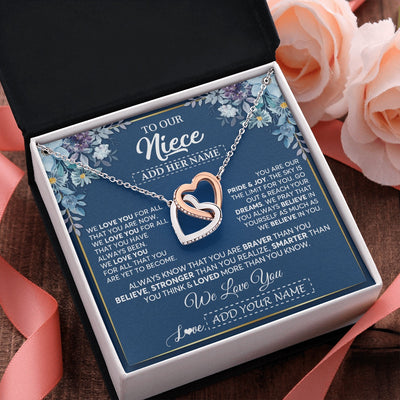 Interlocking Hearts Necklace Stainless Steel & Rose Gold Finish | 2 | Personalized To Our Niece Necklace Gift From Uncle Aunt We Love You Niece Birthday Gift Graduation Christmas Pendant Custom Gift Box Message Card | teecentury.myshopify