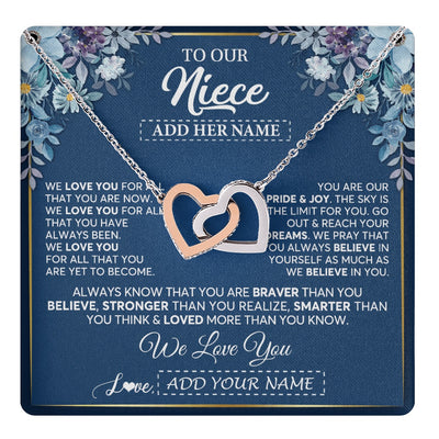 Interlocking Hearts Necklace Stainless Steel & Rose Gold Finish | 1 | Personalized To Our Niece Necklace Gift From Uncle Aunt We Love You Niece Birthday Gift Graduation Christmas Pendant Custom Gift Box Message Card | teecentury.myshopify