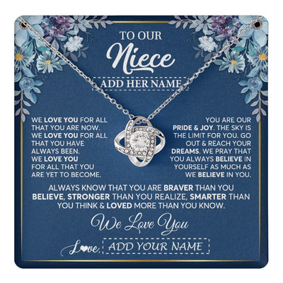 Love Knot Necklace 14K White Gold Finish | 1 | Personalized To Our Niece Necklace Gift From Uncle Aunt We Love You Niece Birthday Gift Graduation Christmas Pendant Custom Gift Box Message Card | teecentury.myshopify