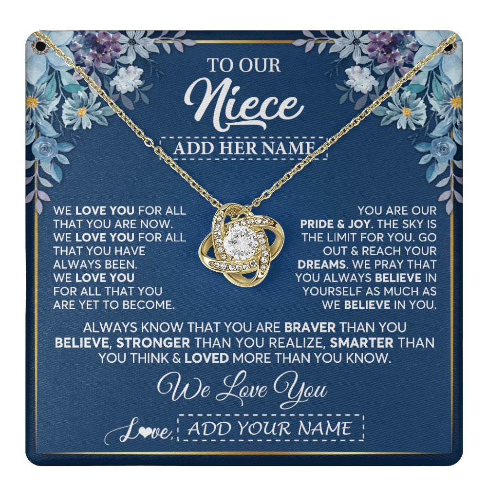 Love Knot Necklace 18K Yellow Gold Finish | 1 | Personalized To Our Niece Necklace Gift From Uncle Aunt We Love You Niece Birthday Gift Graduation Christmas Pendant Custom Gift Box Message Card | teecentury.myshopify