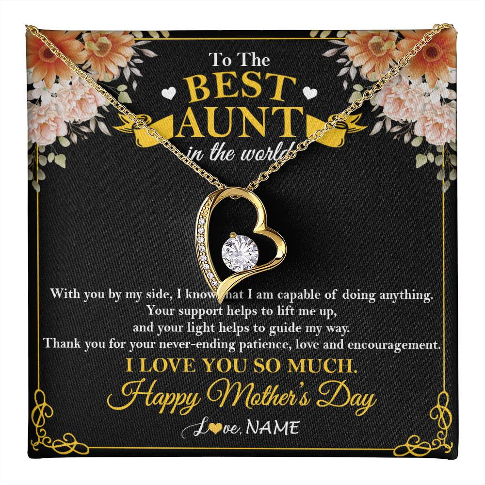 Forever Love Necklace 18K Yellow Gold Finish | 1 | Personalized To The Best Aunt In The World Necklace From Niece NephewThank You I Love You So Much Aunt Happy Mothers Day Customized Gift Box Message Card | teecentury