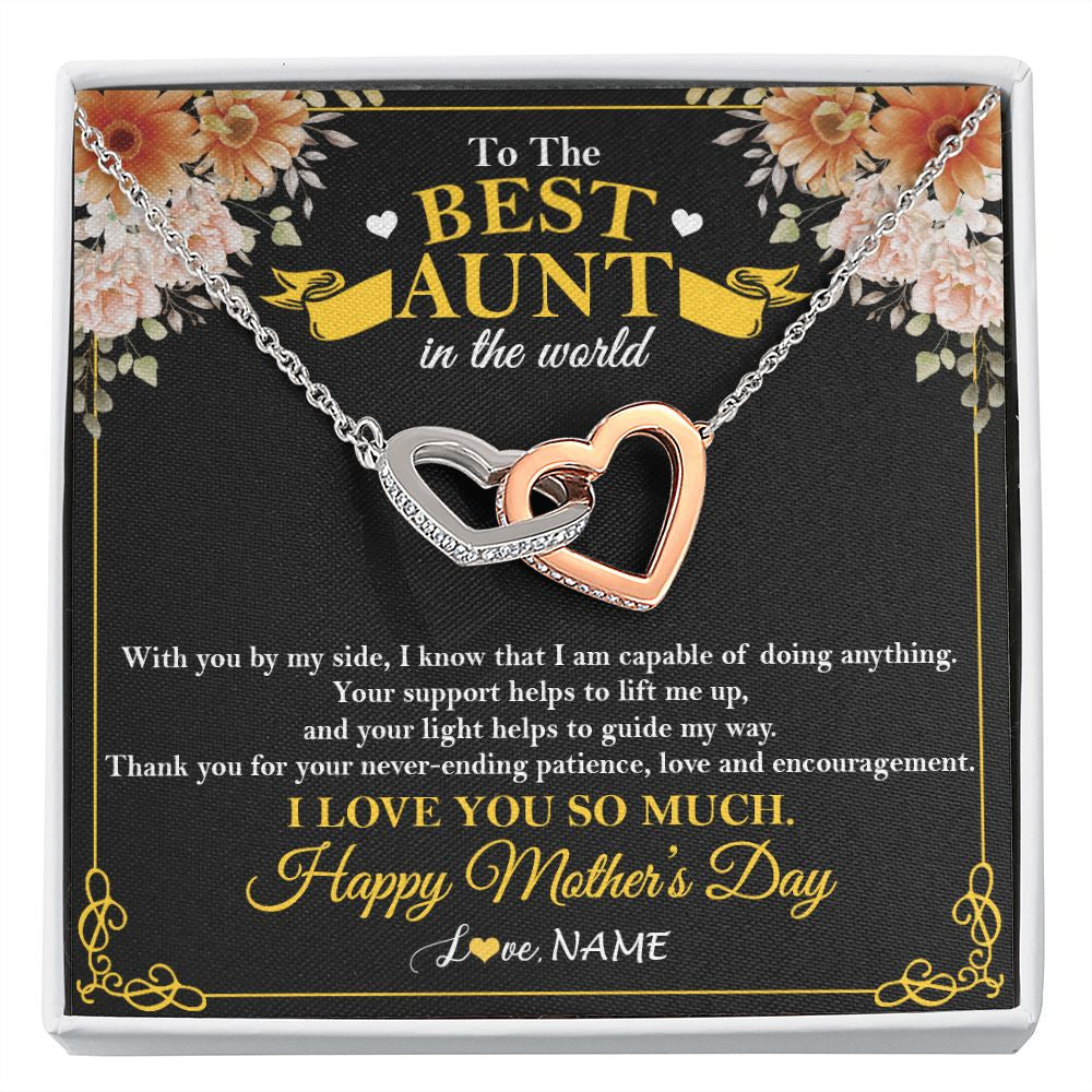 Interlocking Hearts Necklace | Personalized To The Best Aunt In The World Necklace From Niece NephewThank You I Love You So Much Aunt Happy Mothers Day Customized Gift Box Message Card | teecentury