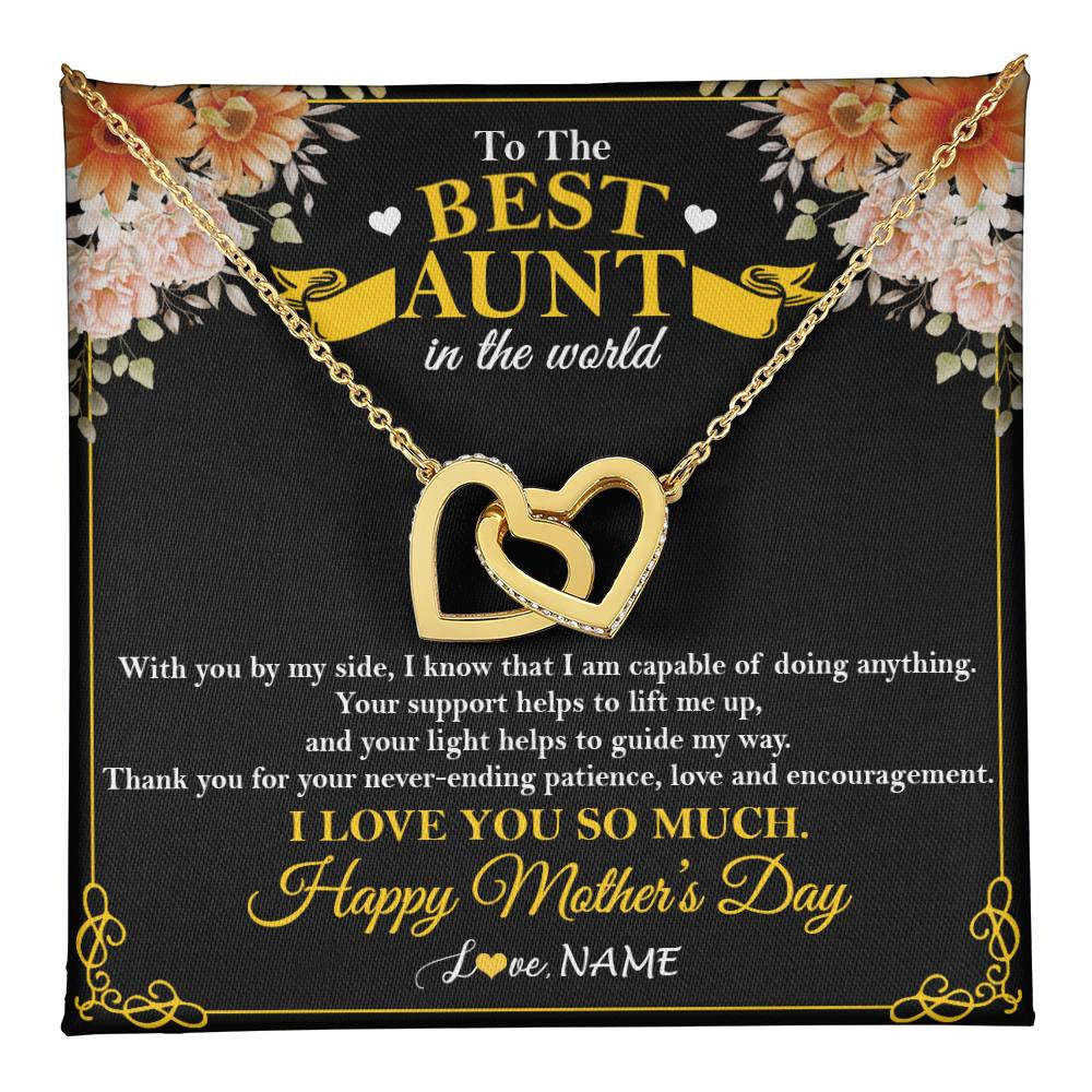 Interlocking Hearts Necklace 18K Yellow Gold Finish | 1 | Personalized To The Best Aunt In The World Necklace From Niece NephewThank You I Love You So Much Aunt Happy Mothers Day Customized Gift Box Message Card | teecentury