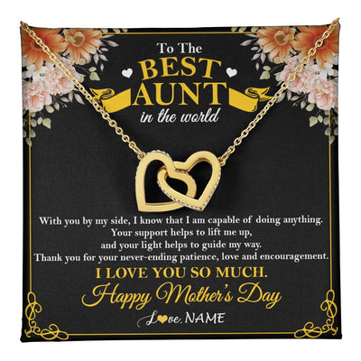 Interlocking Hearts Necklace 18K Yellow Gold Finish | 1 | Personalized To The Best Aunt In The World Necklace From Niece NephewThank You I Love You So Much Aunt Happy Mothers Day Customized Gift Box Message Card | teecentury