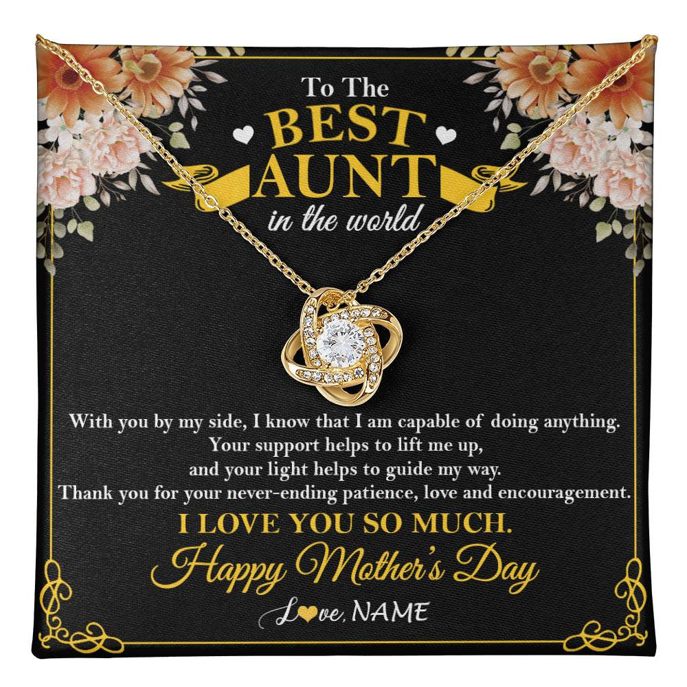 Love Knot Necklace 18K Yellow Gold Finish | 1 | Personalized To The Best Aunt In The World Necklace From Niece NephewThank You I Love You So Much Aunt Happy Mothers Day Customized Gift Box Message Card | teecentury
